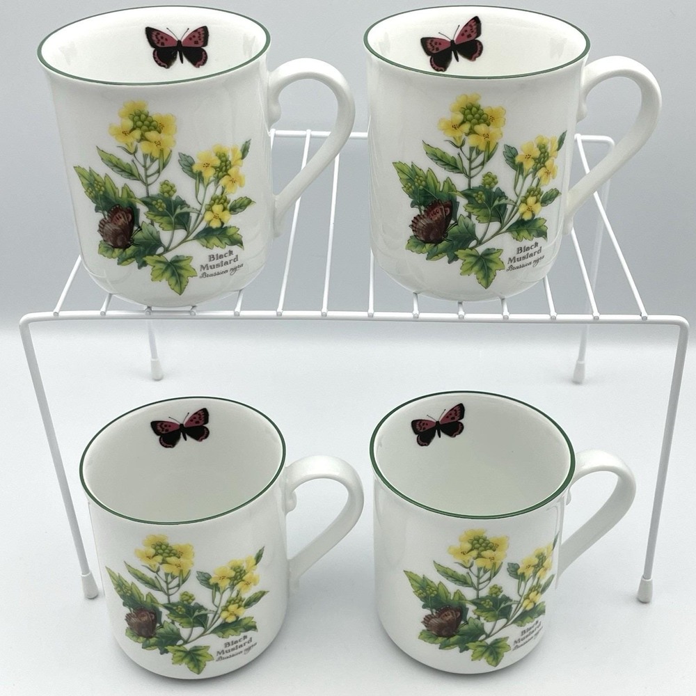 Vintage 1999 Royal Worcester Herbs Mug Set Black Mustard Bay‎ England Set Of 4